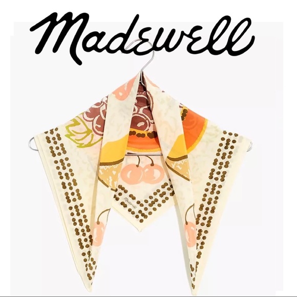 Madewell Accessories - Madewell 100% Silk Beige Fruit Square Bandana Scarf